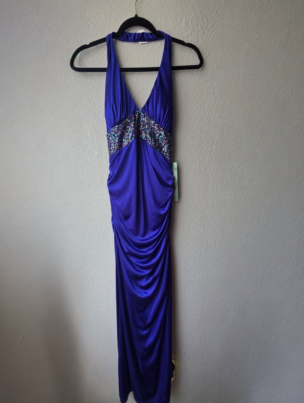 My Michelle Vintage Purple Sequin Halter Prom Dress Gown Size 3 Y2K Formal